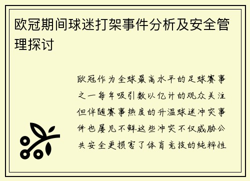 欧冠期间球迷打架事件分析及安全管理探讨